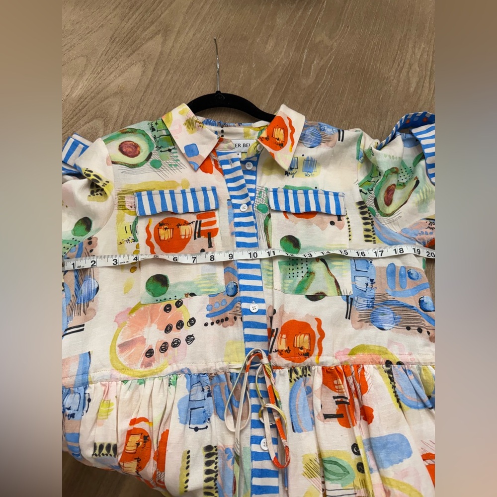 HUNTER BELL Multicolor Printed Cotton Mini Dress with Blue Trim - Picture 10 of 10